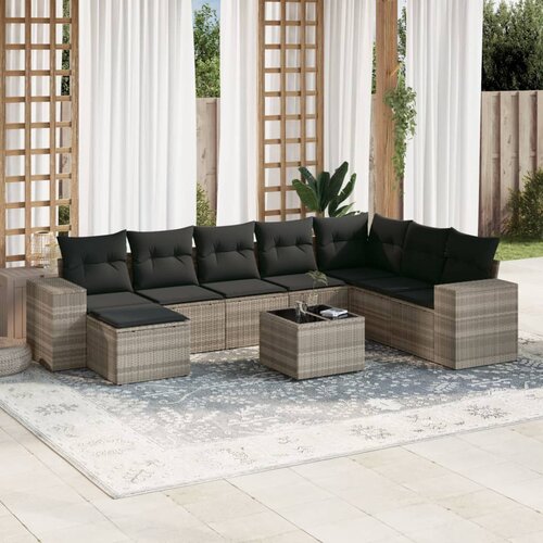 vidaXL 9-dijelni set vrtnih sofa od poliratana s jastucima svjetlosivi Cijene