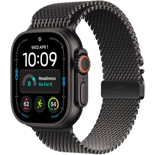 Apple Watch Ultra 4 Milanaise Črna pasu: MJAV4QF/A Velikost Srednja 49mm Črna titanova &amp;scaron;katla Slike