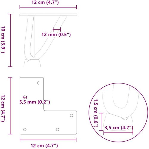 VidaXL Noge s ukosnicama za stolić za kavu 4 kom. antracit 10 cm puni čelik Slike