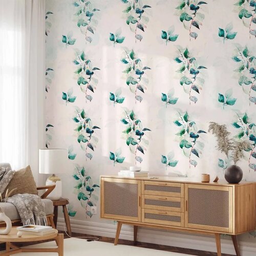  Foto tapeta - Mint green nature - solid floral pattern with green leaves 98x70 Cijene