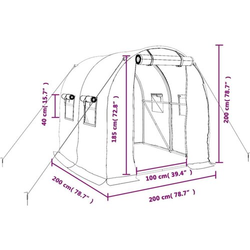  Staklenik s čeličnim okvirom bijeli 4 m&amp;sup2; 2 x 2 x 2 m Slike