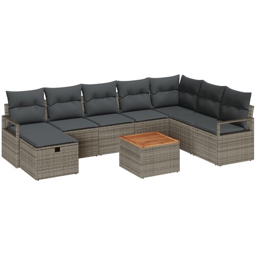 vidaXL 9-delni vrtni sofa set z blazinami siva poli ratan, 2-sedežni vrtni sofa s shranjevanjem in blazinami siva poli ratan Cene