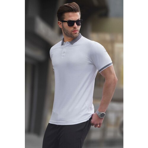 Madmext Men's White Regular Fit Polo Neck T-Shirt 6105 Slike