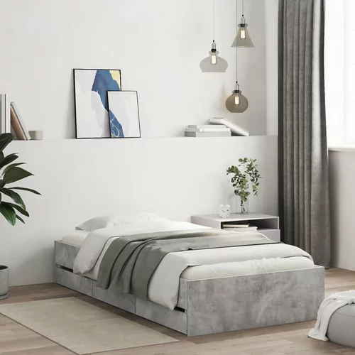  Okvir kreveta s ladicama siva boja betona 90 x 190 cm drveni