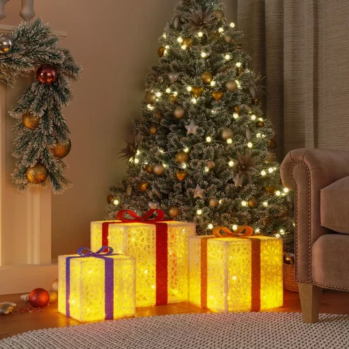 vidaXL Osvetljene božične škatle 3 kosi 64 LED toplo bele