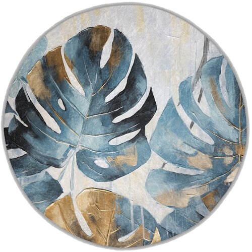 Mila Home modra pralna okrogla preproga ø 100 cm golden leaves – Cene