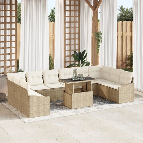 VidaXL set od 11 vrtnih sofa s jastucima bež poli ratan Slike