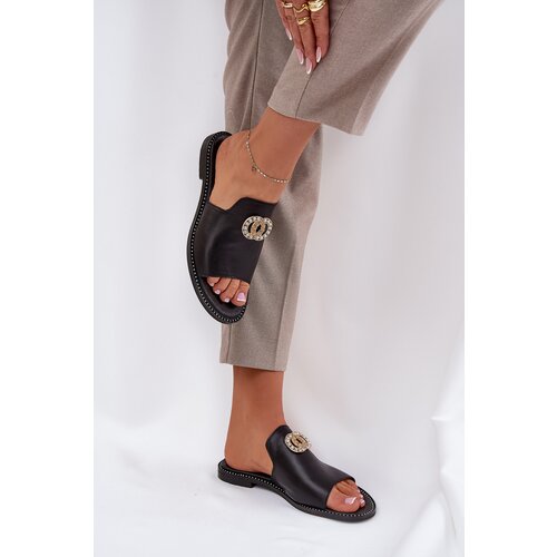 Zazoo Elegant Women's Leather Slippers With Decoration 3008 Black Cijene
