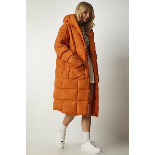 Happiness İstanbul Women's Orange Hooded Oversize Long Down Coat Cene