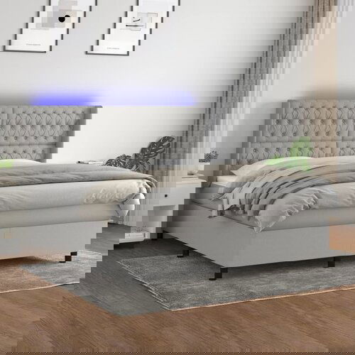 The Living Store Box spring postelja z vzmetnico LED sv. siva 180x200 cm blago - Box Spring Postelja, (21438714) Slike