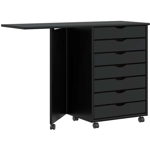 vidaXL Rolling Cabinet z mizo "MOSS" Black Solid Wood Pine Cene