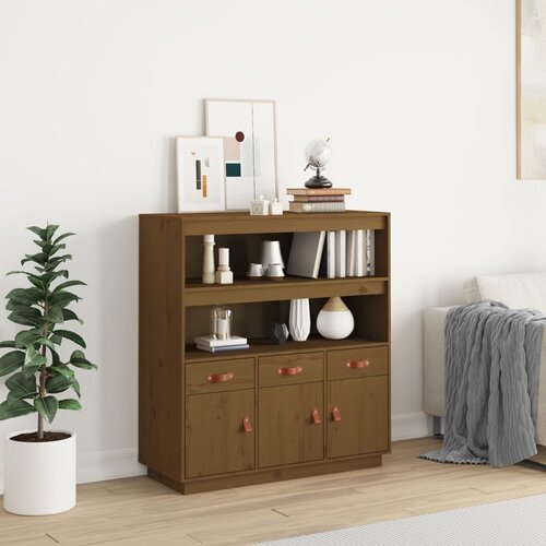The Living Store Visoka omara medeno rjava 100x40x108,5 cm trdna borovina - Visoka Omara, (21435872) Slike