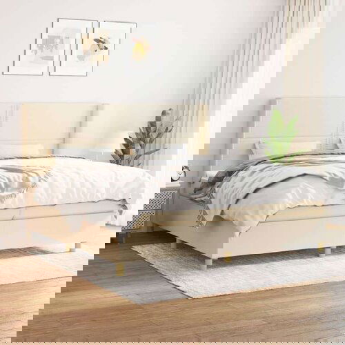  Krevet s oprugama i madracem krem 200 x 200 cm od tkanine Cene