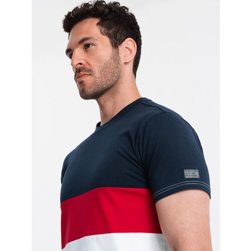 Ombre Men's tricolor T-shirt with wide stripes - navy Cijene