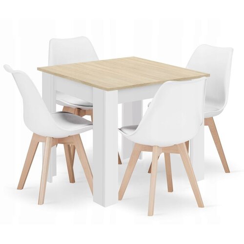  Garnitura kvadratnog stola 80x80 sonoma hrast + 4 MARK bijele stolice Cijene