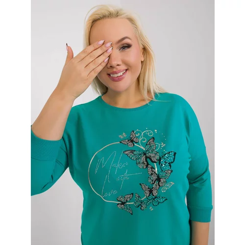 Fashion Hunters Turquoise plus size blouse with a round neckline
