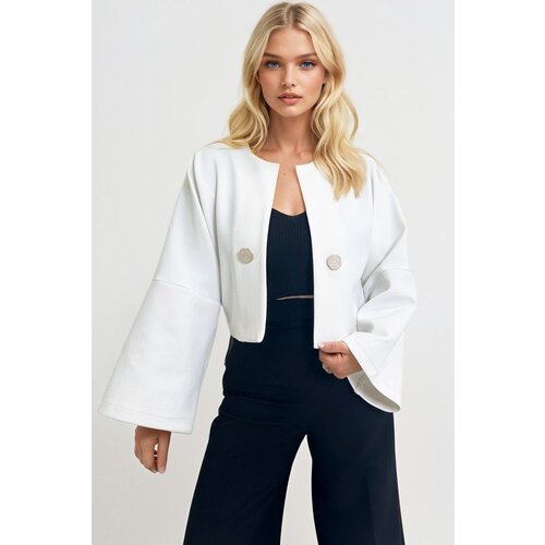 Trend Alaçatı Stili Women's Ecru Button Detail Open Front Short Jacket Cene