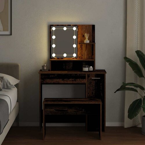 Toaletni stolić s LED-om izrađenim od starog drva Smeđa 86.5 x 35 x 136 cm Slike