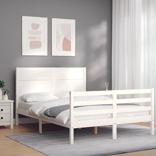 VidaXL Okvir kreveta s uzglavljem bijeli 140 x 190 cm od masivnog drva Slike