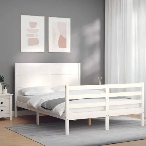 vidaXL Okvir kreveta s uzglavljem bijeli 140 x 190 cm od masivnog drva