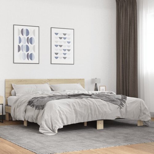  The Living Store Posteljni okvir sonoma hrast 180x200 cm inž. les in kovina - Posteljni Okvir, (21446086) Slike