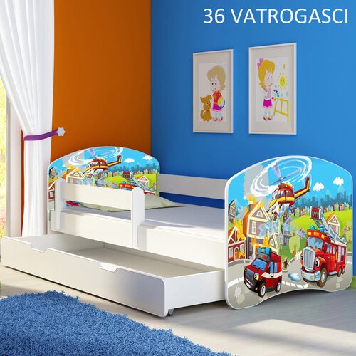  Otroška postelja ACMA z motivom, stranska bela + predal 140x70 cm 36 Gasilci Cene