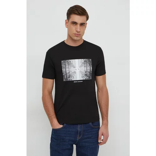 Armani Exchange Bombažna kratka majica moški, črna barva