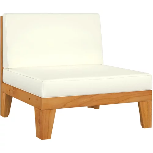 vidaXL Sekcijski sredinski kavč in kremno bele blazine akacijev les