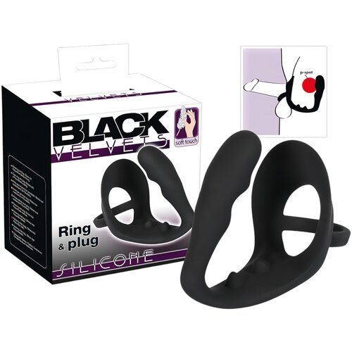 Black Velvets Black Velvet - valovit analni dildo s penisom in obročem za moda (črn) Cene
