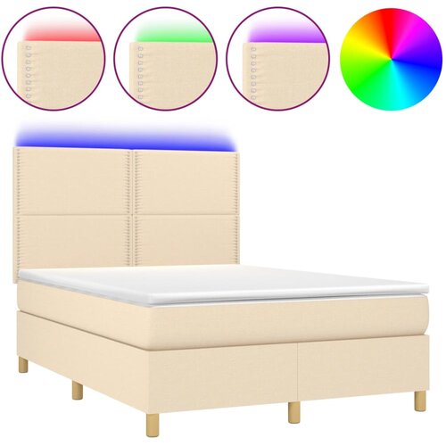 Maison Chic Box spring postelja - Vzmetna postelja z vzmetnico LED krem 140x190 cm blago SL22569, (21892012) Cene