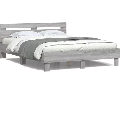 vidaXL Okvir kreveta s uzglavljem LED siva boja hrasta 150x200 cm