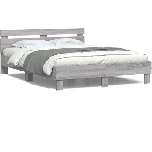 VidaXL Posteljni okvir z vzglavjem in LED siva sonoma 150x200 cm Slike