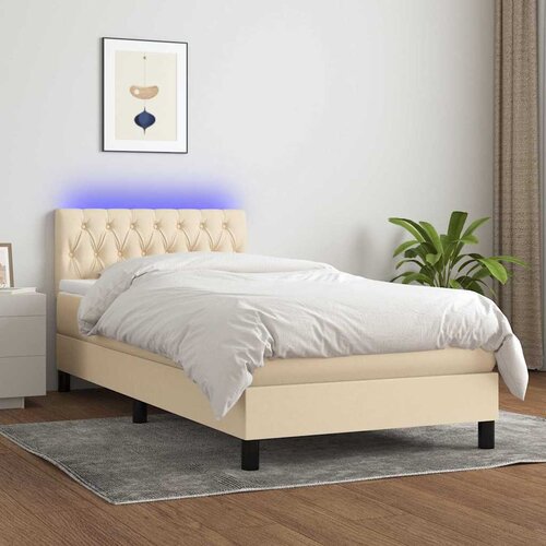  box spring s madracem LED krem 90x200 cm od tkanine Cene