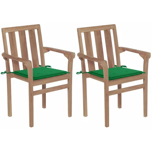  Vrtne stolice sa zelenim jastucima 2 kom od masivne tikovine