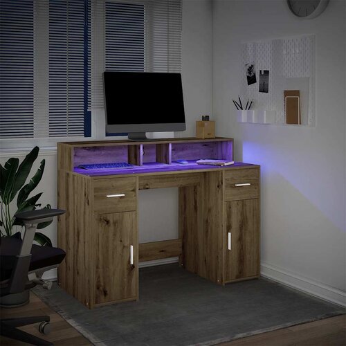  Radni stol s LED svjetlima 120x55x91 cm konstruirano drvo Slike