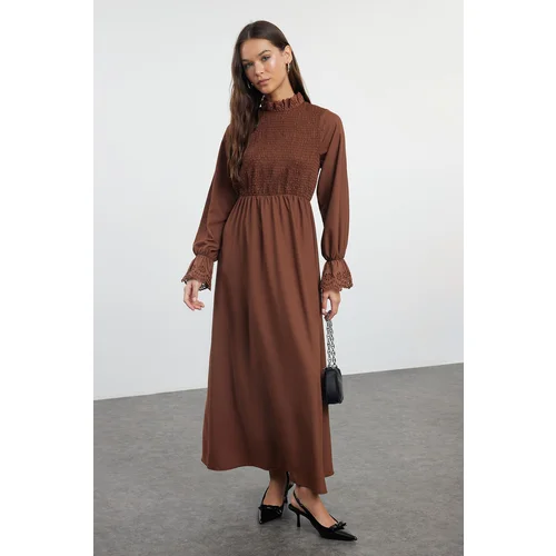 Trendyol Dark Brown Gimped Woven Dress