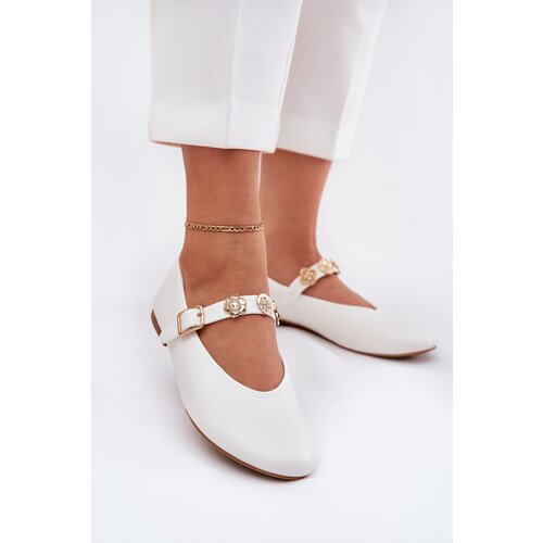 Boto Women's Ballet Flats With Strap And Golden Decorations White Firicene Cijene