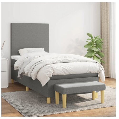  Box spring postelja z vzmetnico temno siva 90x200 cm blago Cene