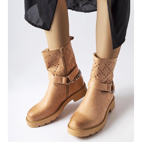 Gemre Beige openwork ankle boots with chain Procopio Cene