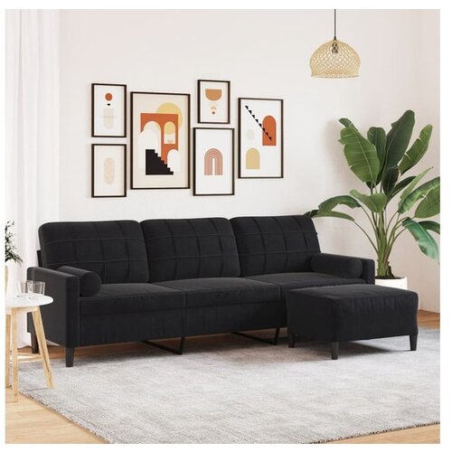 vidaXL Trosjed s tabureom crni 210 cm baršunasti Cijene