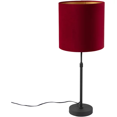 QAZQA Namizna svetilka črna z velur odtenkom rdeča z zlatom 25 cm - Parte