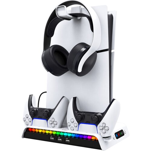  Stalak za PS5 Slim/Pro PG-P5S006, Vertikalni, Multifunkcionalni, RGB, Beli Slike
