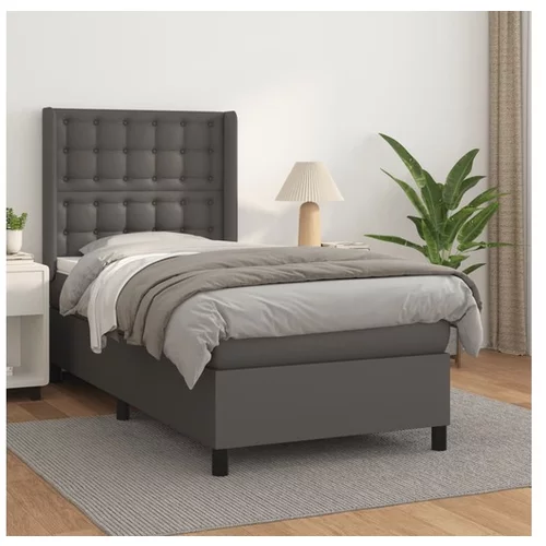  Box spring postelja z vzmetnico siv 90x190 cm umetno usnje