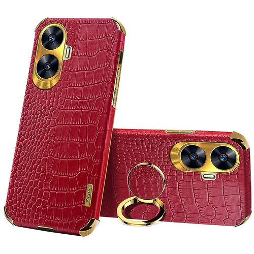 INORCO Za Realme C55 Ring Kickstand 6D Funda galvanizada Cocodrilo Textura Cuero + TPU Cubierta del tel&amp;eacute;fono, (22035825) Slike