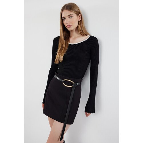 Trendyol Black V-Neck Color Blocked Knitwear Sweater Cijene