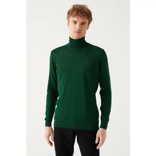 Avva Men's Green Full Turtleneck Wool Blended Standard Fit Normal Cut Knitwear Sweater