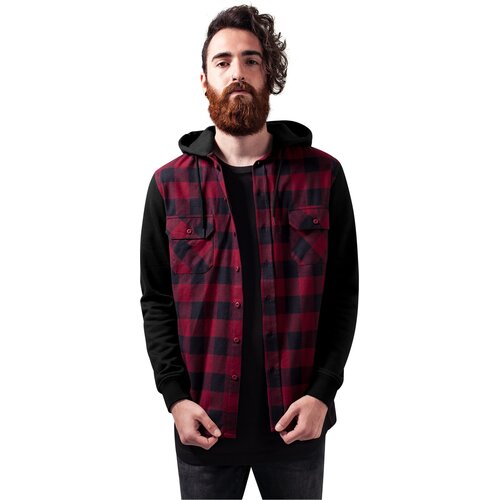 Urban Classics Flanell Sweat Sweat Plaid Hooded Shirt blk/burgundy/blk Cene