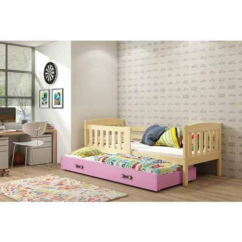 BMS Group Otroška postelja Kubus z dodatnim ležiščem - 80x190 cm - bor/roza