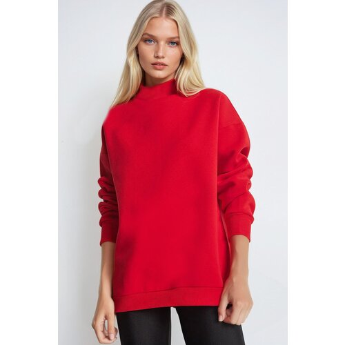 Trend Alaçatı Stili Women's Red Half Turtleneck Sweatshirt with Underwire Slike