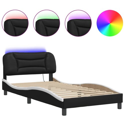 Maison Chic Posteljni okvir - Enojna postelja - Postelja za odrasle z LED lučkami črn bel 100x200 cm umetno usnje, (21696420) Slike